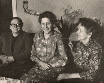 Vintage Black & White Photo - Three Old Ladies Sat Together