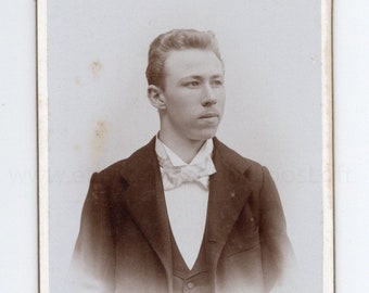Antique CDV Photograph - Young Man with Bow Tie  (F. Albert, Brussels, Belgium)