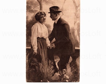 Antique Postcard - Couple Stood Together