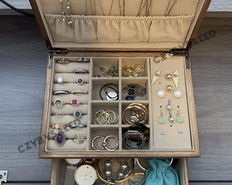 Wooden Jewelry Boxes with Mirror | Jewelry Box | Jewelry Storage | Bridesmaid Gift Box | Jewelry Organizer | Gift For Her