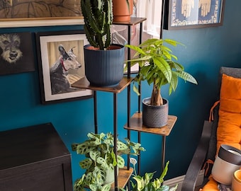 5-Tier Indoor Plant Stand, Metal & Wood Corner Plant Shelf, Flower Pot Holder for Living Room, Balcony, Patio and Home Decor