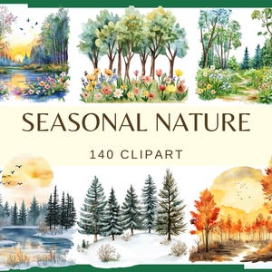 SEASONAL NATURE - 140 Cliparts (Woodland Fairy Forests Landschaft Bilder, Natur Digital Scrapbooking Herbst Winter Frühling Sommer Natur)