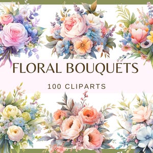 花束 - クリップ アート 100 点 (300 dpi、商用利用、バンドル、デジタル、優しい金色の花、花柄、結婚式の要素、ジャンク ジャーナル)