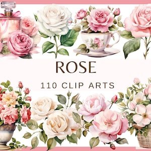 ROSEN - 110 Clip-Arts (300 dpi, kommerzielle Nutzung, Bündel, Blumen, Natur, Garten, Rosenmädchen, Rosenduft, Rosenkorb, Rose in Vase, png)