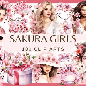 SAKURA MÄDCHEN - 100 Clip-Arts (Sakura Mode, png, japanisch, pink, 300 dpi, kommerzielle Nutzung, Blumen, Kirschblüte, Sakura Schmuck)