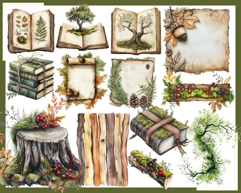 Tree Stump Writing Frame Forest Ephemera: 240 PNG, 300 DPI (every Image Separate on 1 Page With ...
