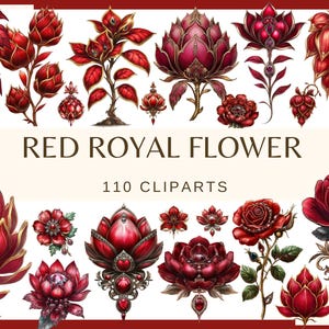 RODE KONINKLIJKE BLOEMEN - 110 clip arts (300 dpi, png bundel voor commercieel gebruik bloemen rozerood gebladerte rode edelsteen sieraden junk dagboek Valentijnsdag)