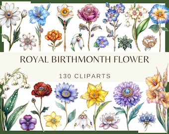 May include: A collection of 130 watercolor illustrations of flowers, each representing a different birth month. The flowers are depicted in a realistic style with intricate details and vibrant colors. The illustrations are perfect for crafting, scrapbooking, and other creative projects.