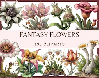 FANTASY FLOWERS - 130 clip arts (300 dpi, Transparent background, commercial use, floral, fairy flower floral bundle junk journal scrapbook)