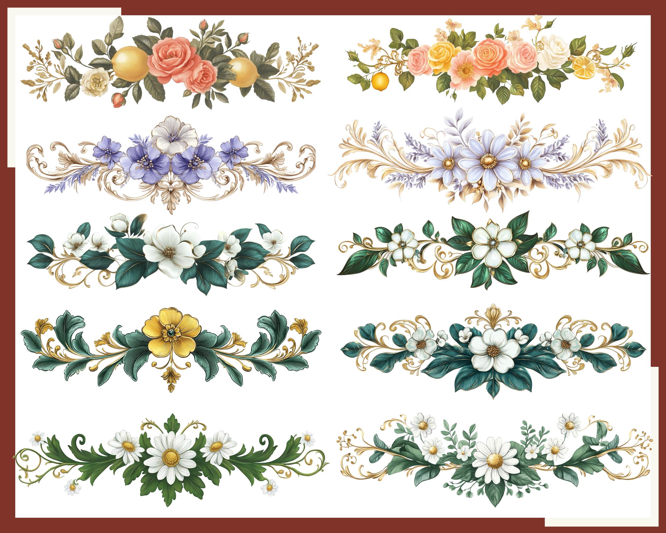 Watercolor Floral Header Clipart: PNG Flower Borders (digital Download ...