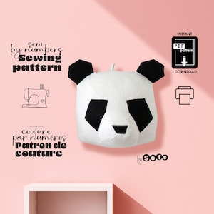 かわいい顔のパンダの型紙｜11インチ｜数字で縫う｜PDF形式の即時デジタルダウンロード｜リサイクル生地を使用
