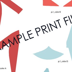 K&ouml;nnte beinhalten: Wei&szlig;er Hintergrund mit abstrakten Formen in Rot und Hellblau. Der Text "EXAMPLE PRINT FILE" ist diagonal in Schwarz gedruckt. Die Formen sind mit "p.1_color A", "p.1_color B" und "p.1_color D" beschriftet.