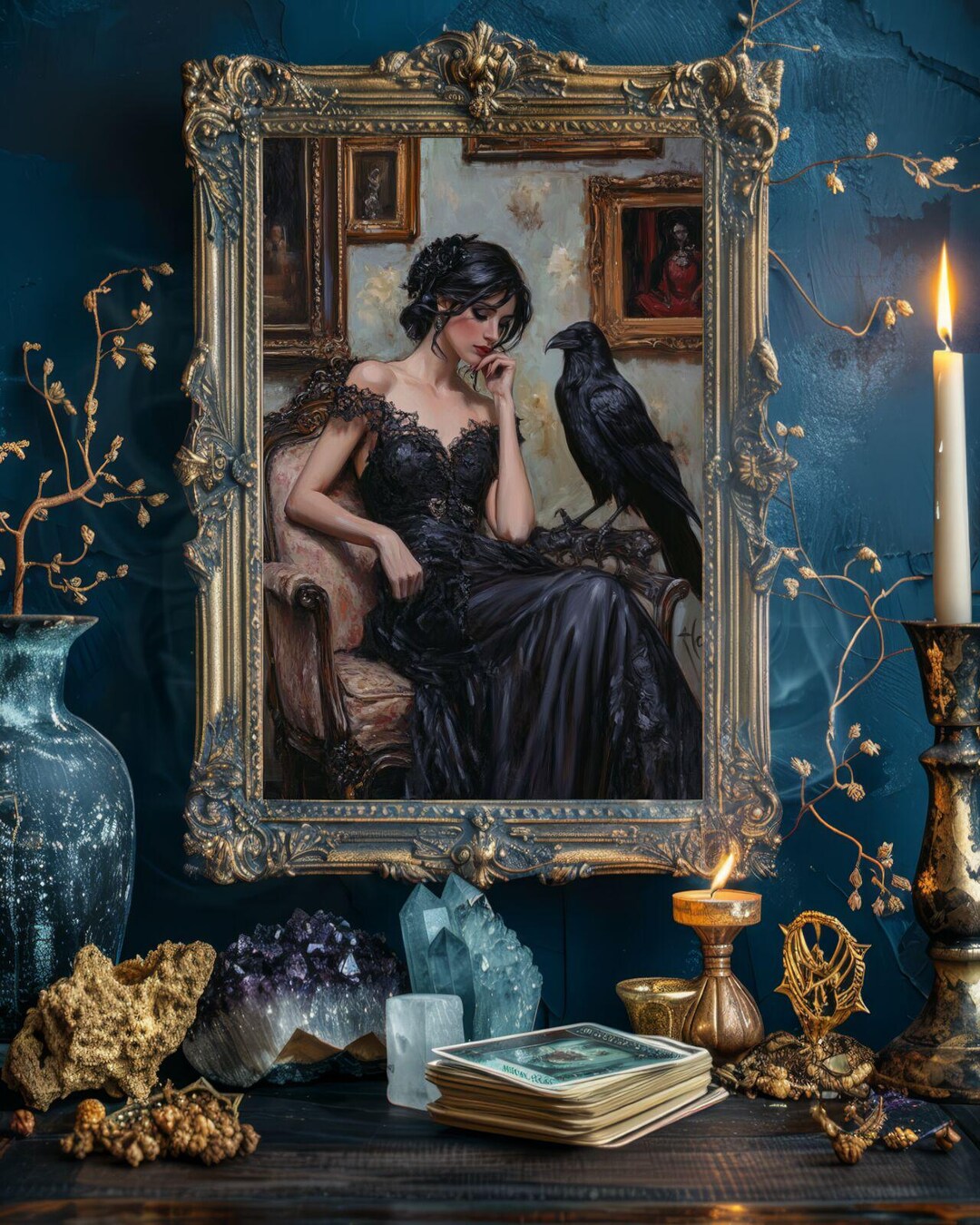 Victorian Gothic Woman & Raven Wall Art Print, Artful Raven Art, Dark ...