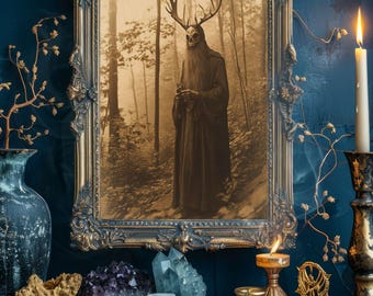 Druid of the Forest, Gothic wall art Poster, Vintage Photography, Gothic Home Decor, Print Dark Academia, Witchcraft, Skull, Shaman (Sh_020)