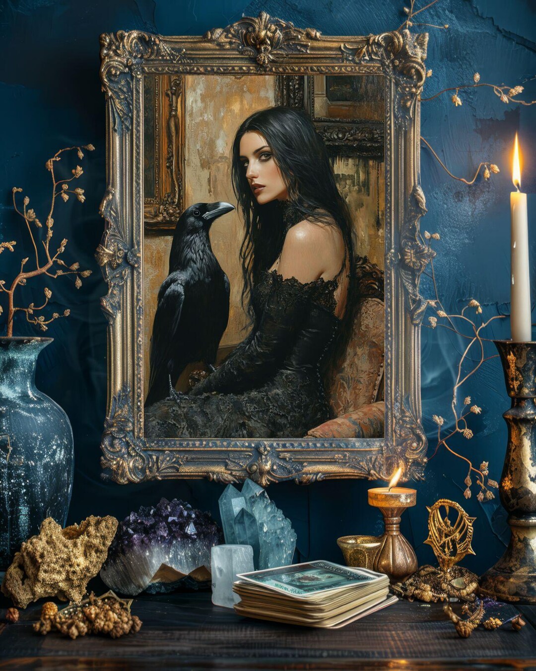 Victorian Gothic Woman & Raven Wall Art Print, Artful Raven Art, Dark ...