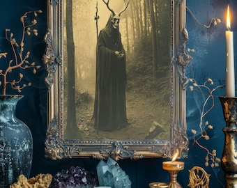 Druid of the Forest, Gothic wall art Poster, Vintage Photography, Gothic Home Decor, Print Dark Academia, Witchcraft, Skull, Shaman (Sh_028)