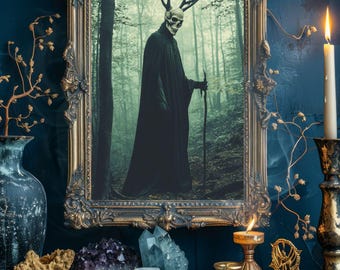 Druid of the Forest, Gothic wall art Poster, Vintage Photography, Gothic Home Decor, Print Dark Academia, Witchcraft, Skull, Shaman (Sh_013)