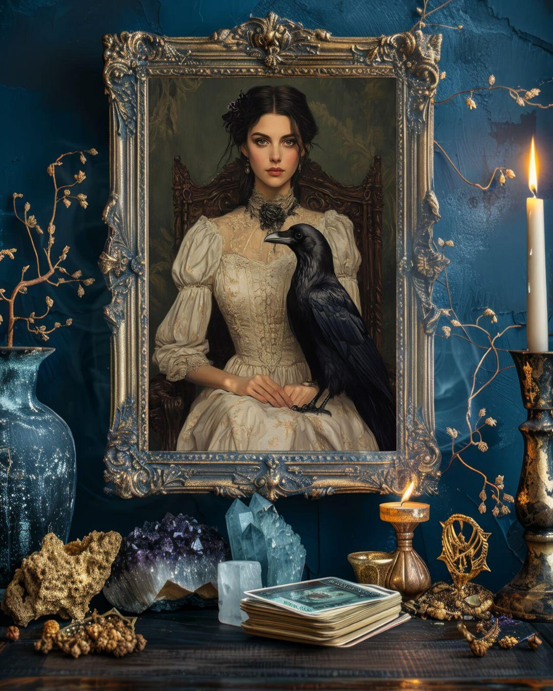 Victorian Gothic Woman & Raven Wall Art Print, Artful Raven Art, Dark ...