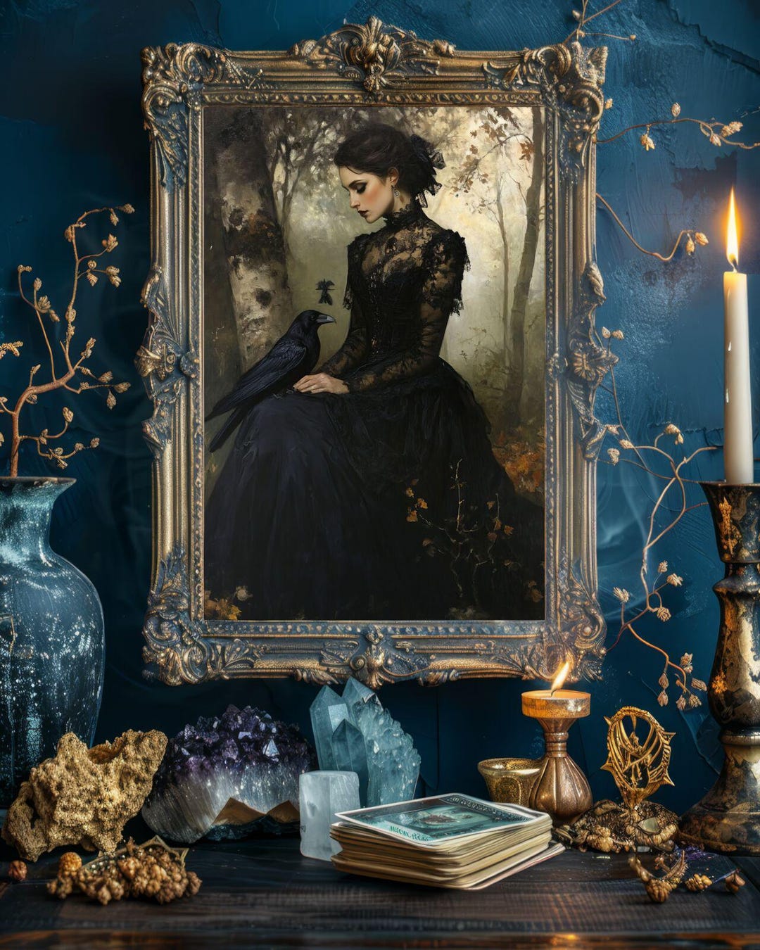 Victorian Gothic Woman & Raven Wall Art Print, Artful Raven Art, Dark ...