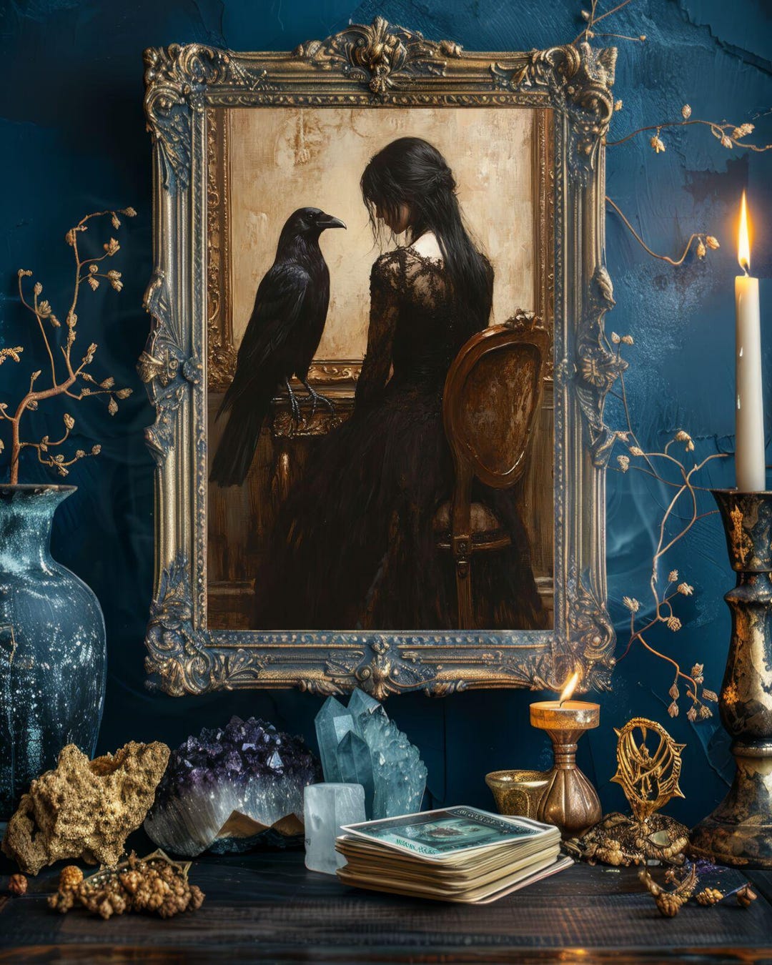 Victorian Gothic Woman & Raven Wall Art Print, Artful Raven Art, Dark ...