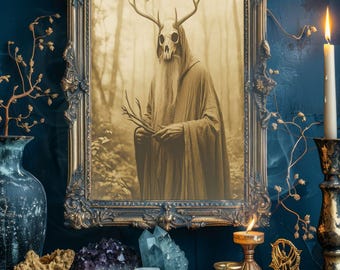 Druid of the Forest, Gothic wall art Poster, Vintage Photography, Gothic Home Decor, Print Dark Academia, Witchcraft, Skull, Shaman (Sh_021)
