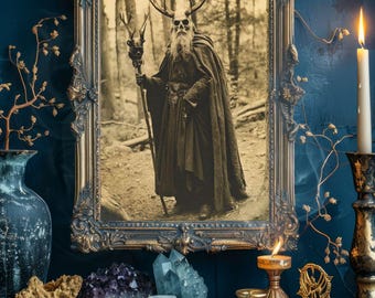 Druid of the Forest, Gothic wall art Poster, Vintage Photography, Gothic Home Decor, Print Dark Academia, Witchcraft, Skull, Shaman (Sh_007)