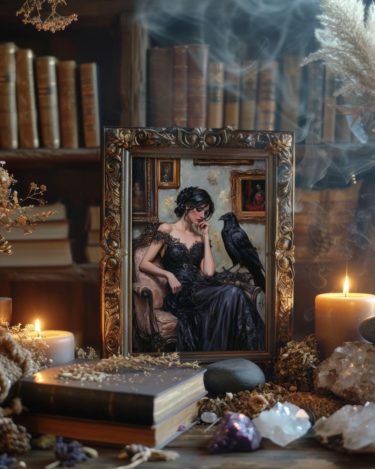 Victorian Gothic Woman & Raven Wall Art Print, Artful Raven Art, Dark ...