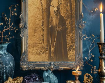Druid of the Forest, Gothic wall art Poster, Vintage Photography, Gothic Home Decor, Print Dark Academia, Witchcraft, Skull, Shaman (Sh_023)