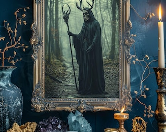 Druid of the Forest, Gothic wall art Poster, Vintage Photography, Gothic Home Decor, Print Dark Academia, Witchcraft, Skull, Shaman (Sh_025)