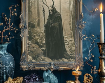 Druid of the Forest, Gothic wall art Poster, Vintage Photography, Gothic Home Decor, Print Dark Academia, Witchcraft, Skull, Shaman (Sh_004)