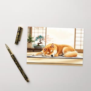Sleeping Shiba Inu - Blank Postcard
