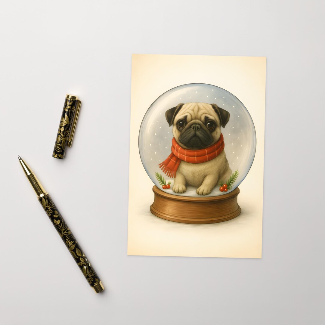 Pug Christmas Card | Snow Globe Dog Holiday Card - Etsy