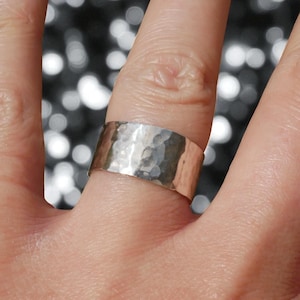 Handmade Hammered Sterling Silver Wedding Band: Wide Unisex Ring