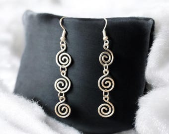 Triple Goddess Spiral Earrings: Sterling Silver Wiccan Jewelry