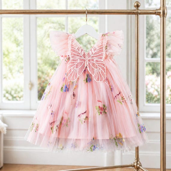 Pink Butterfly Dress: Tulle Fairy Wings, Birthday Party, Cake Smash