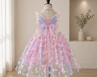 Pink Tulle Butterfly Wings Dress, Fairy Princess Party Dress