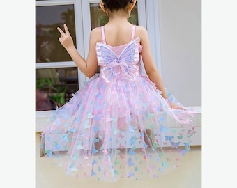 Pink Tulle Butterfly Wings Dress, Fairy Princess Party Dress