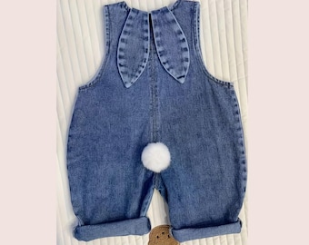 Kids' Denim Overalls with Bunny Ears and Removeable Tail