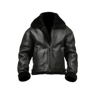 Handgefertigte Herren Schwarz RAF Aviator Bomber B3 Lederjacke, Faux Lammfell Schaffell Piloten Fliegen Lederjacke, Geschenk für Ihn