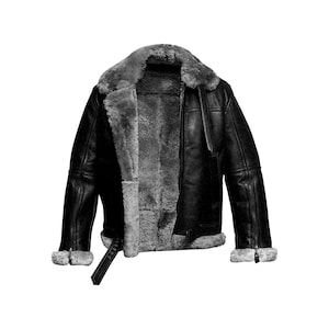 Handgefertigte Herren Schwarz RAF Aviator Bomber B3 Lederjacke, Faux Lammfell Schaffell Piloten Fliegen Lederjacke, Geschenk für Ihn