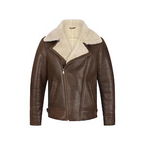 Handmade Brown Sheepskin Leather Aviator Jacket: B3 Bomber Style