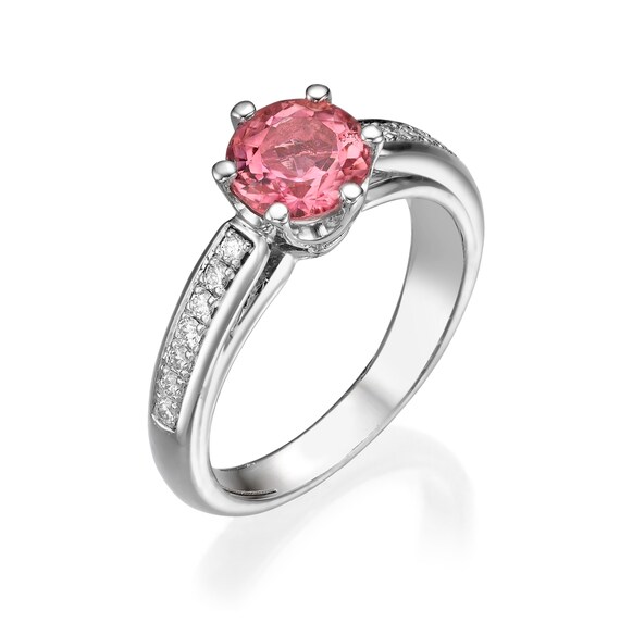 Solitaire Ring 1.44CT - 14K White Gold - Pink Tourmaline & 0.18CT FG VVS Diamonds – Elegant Fine Jewelry – Engagement Ring – Gift For Her