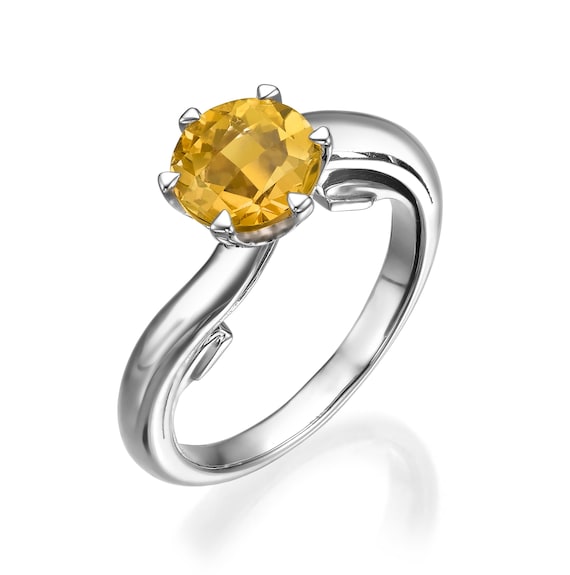 1.30 Carat Citrine Ring – White Gold – Adjustable Spring System – November Birthstone – Twisted Band – Gift for Her