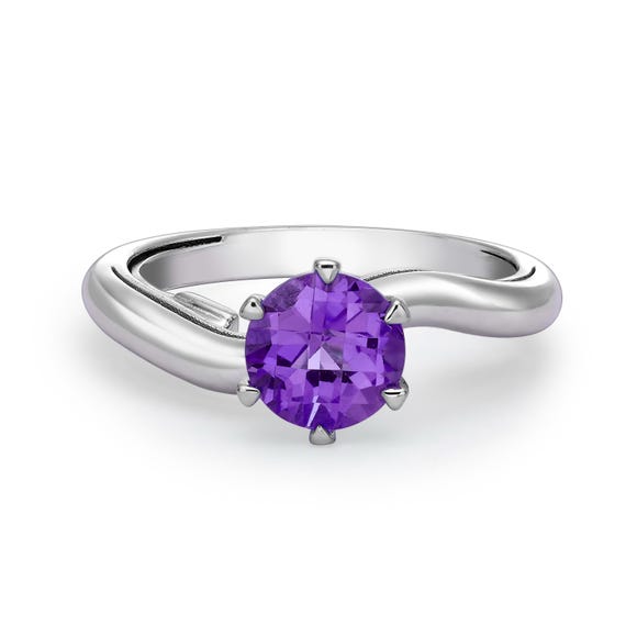 Elegant 1.17 Carat Amethyst Ring – White Gold – February Birthstone – Twisted Band – Minimalist Jewelry – Gift for Her