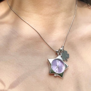 Vintage star watch pendant necklace,Y2K star clock necklace, purple star clock, unique watch accessory,cute blue star watch gift for her