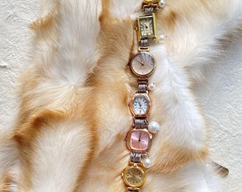 Vintage Gold Watch Bag Chain, Gold Clock Bag Strap,Grunge Bag Accessory,Unique Pearl Watch Bag Chain, Y2K Watch Bag Strap, Unisex Watch Gift