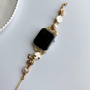Vintage charm apple watch strap,gemstone smartwatch band,pearl watch bracelet,colorful charm smartwatch band,gold chain zircon Iwatch strap 2