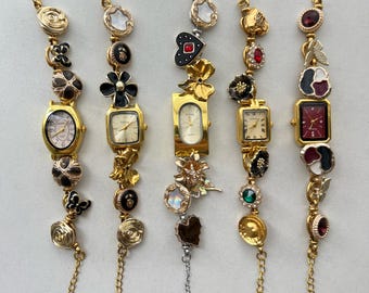 Pulseira de relógio de pulso de ouro feita à mão, pulseira de relógio feminino, relógio de ouro vintage, relógio de pingente elegante, presente de relógio exclusivo para ela, relógio de ouro moderno