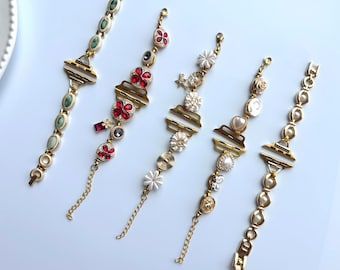 Vintage gemstone apple watch strap,pearl watch band,colorful charm smartwatch band,red beaded bracelet,gold chain zircon charm Iwatch strap