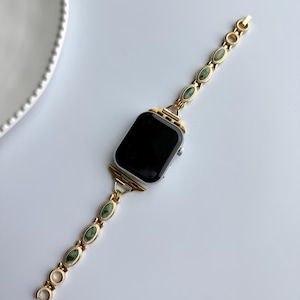 Vintage charm apple watch strap,gemstone smartwatch band,pearl watch bracelet,colorful charm smartwatch band,gold chain zircon Iwatch strap 1